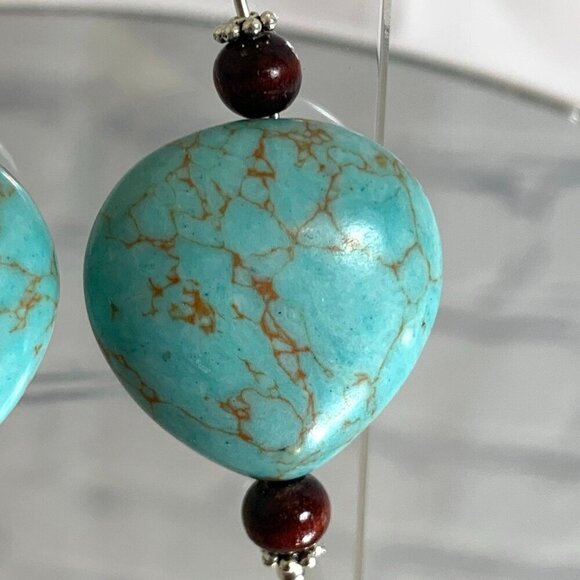 REIMAGINED Faux Turquoise Heart Dangle Hook Earrings - Picture 3 of 4